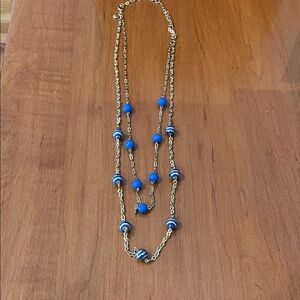 Talbots Gold-Tone Double Strand Necklace with Bright Blue Beads